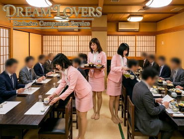 八王子の料亭なか安での宴会で接客するコンパニオンとお客様