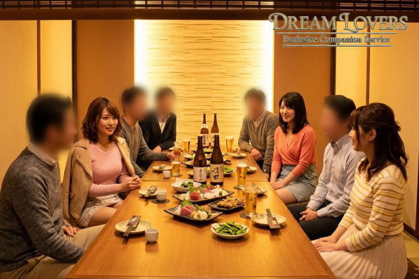 柏市のかしわ劇場柏駅前店で接客する宴会コンパニオン達とお客様