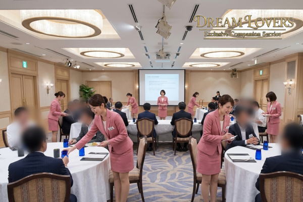 成田市のANAクラウンプラザホテル成田で接客する宴会コンパニオン達とお客様