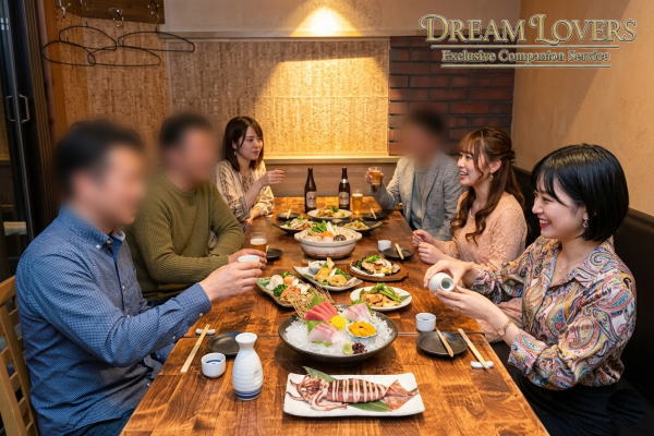西東京市のひじり亭での宴会で接客するコンパニオンとお客様