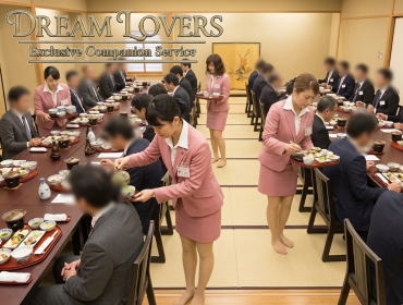 立川のホテル日航立川東京での宴会で接客するコンパニオンとお客様