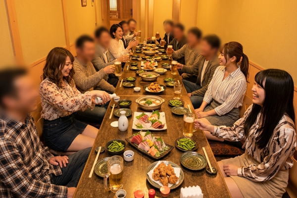 多摩市の一揆多摩センター本店での宴会で接客するコンパニオンとお客様