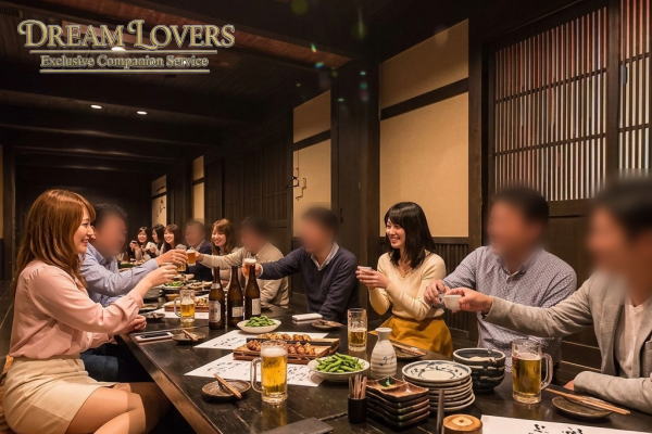焼津市の港まち岡むらいきちでコンパニオンと宴会するお客様事例写真